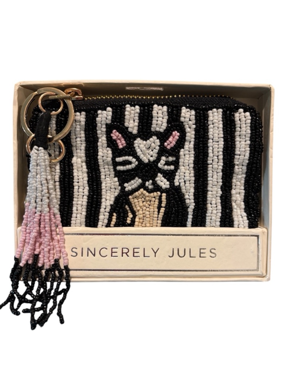 Sincerly Jules Frenchie Bulldog Card Holder with Pink Tassel Charm